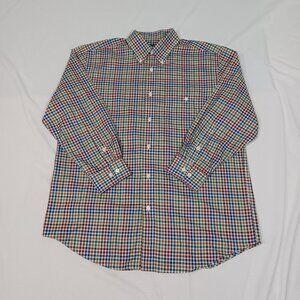Orvis Shirt Mens Blue Green Gold Red Size L Gingham Check Button Up Long Sleeve